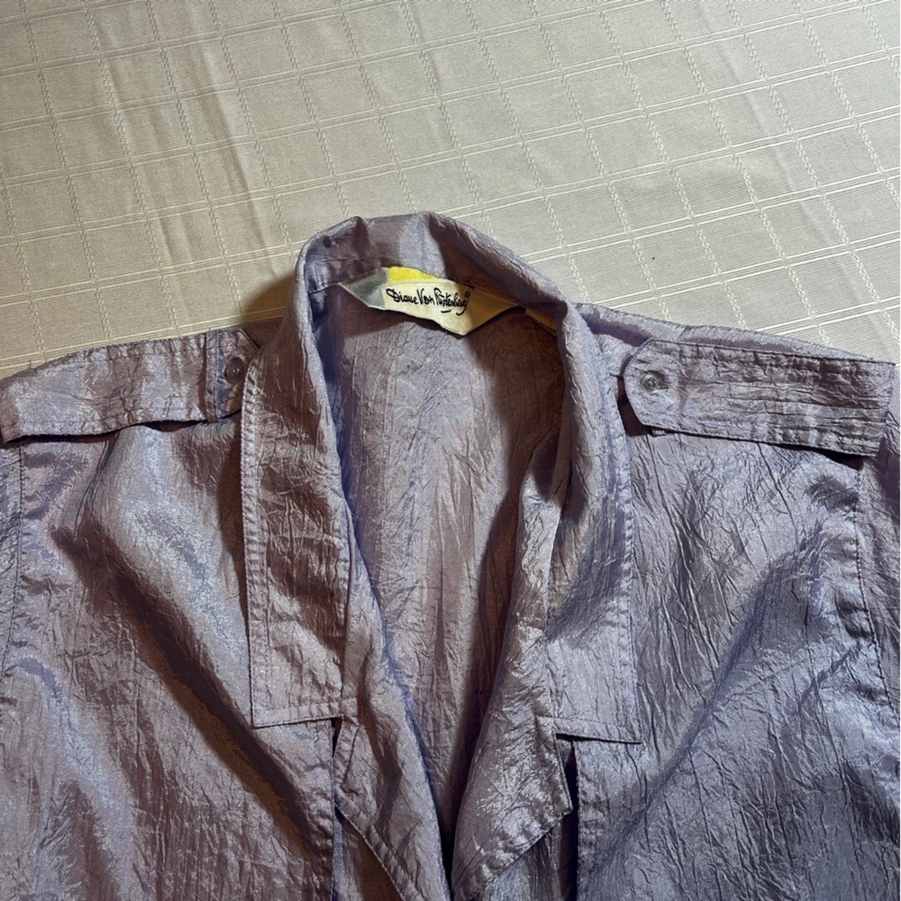 Vintage 1980 Diane Von Furstenberg Lavender Crinkle Button Down Shirt Women's 14 - Picture 7 of 11